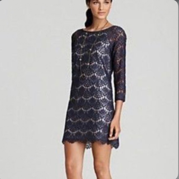 Tibi eyelash lace overlay navy mini cocktail evening dress size 6 - Picture 1 of 8
